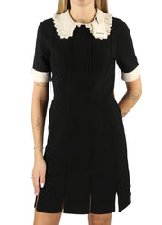 SANDRO Caline Women's Dress 40 L Black Contrast Trim Flared Sleeve Mini