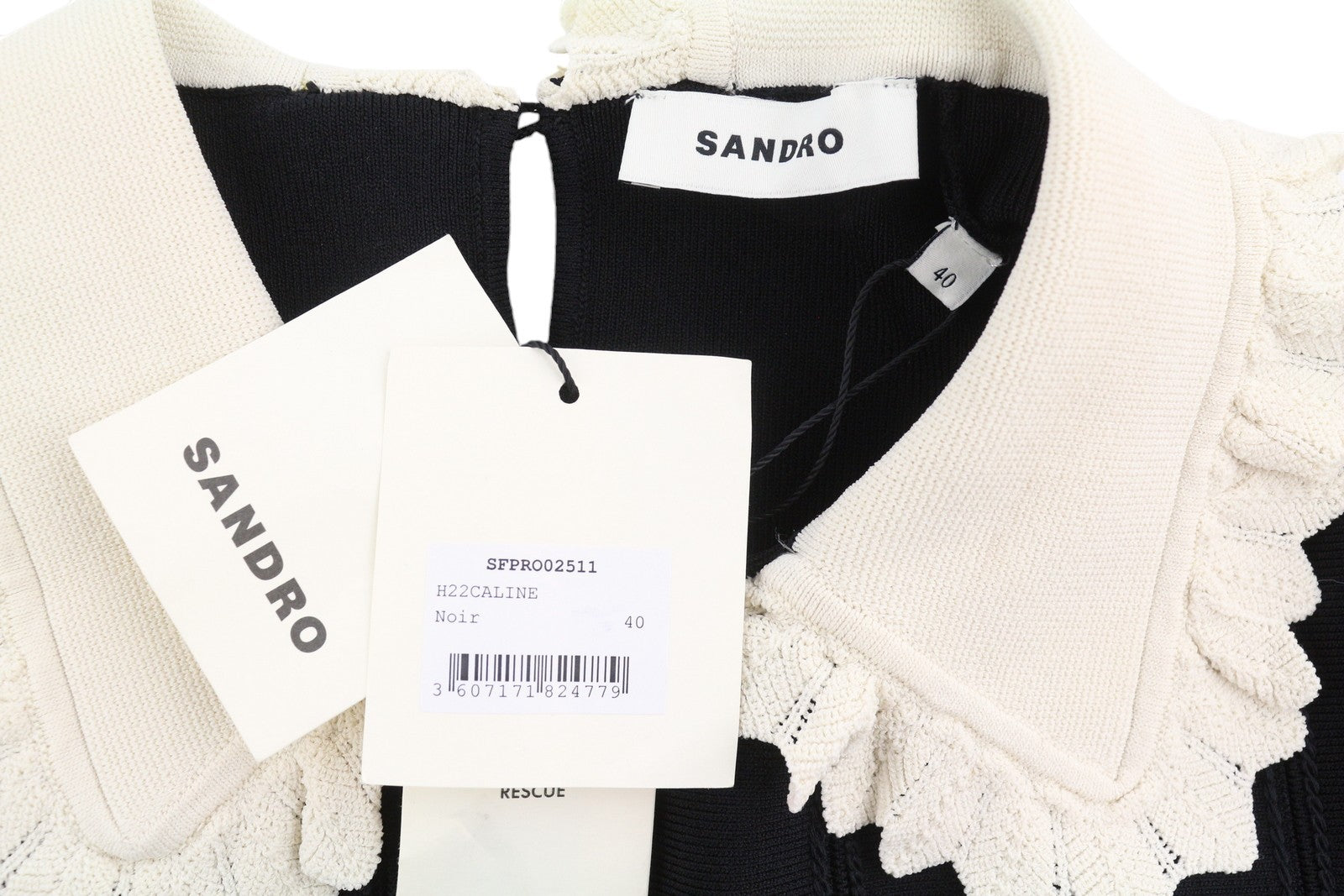 SANDRO Caline Women's Dress 40 L Black Contrast Trim Flared Sleeve Mini