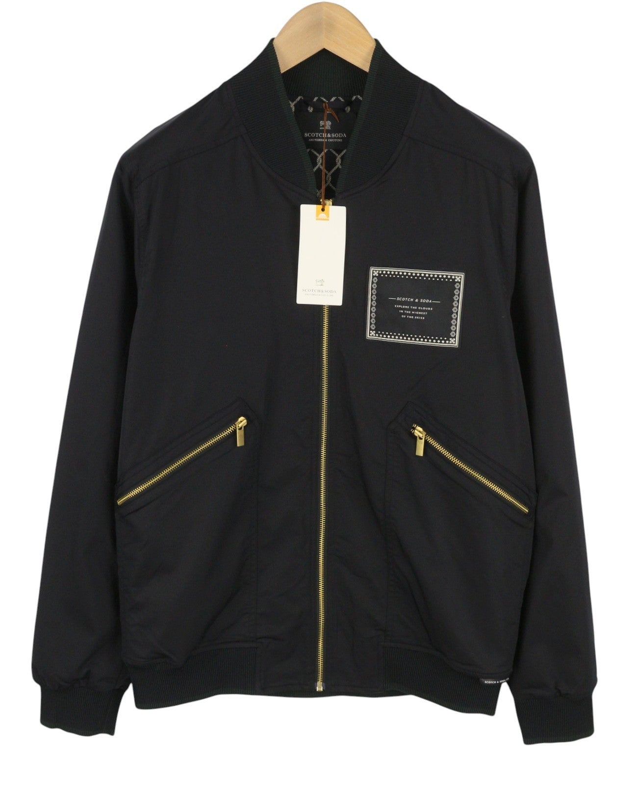 SCOTCH & SODA Men Jacket L Black Full Zip Lightweight Bomber
