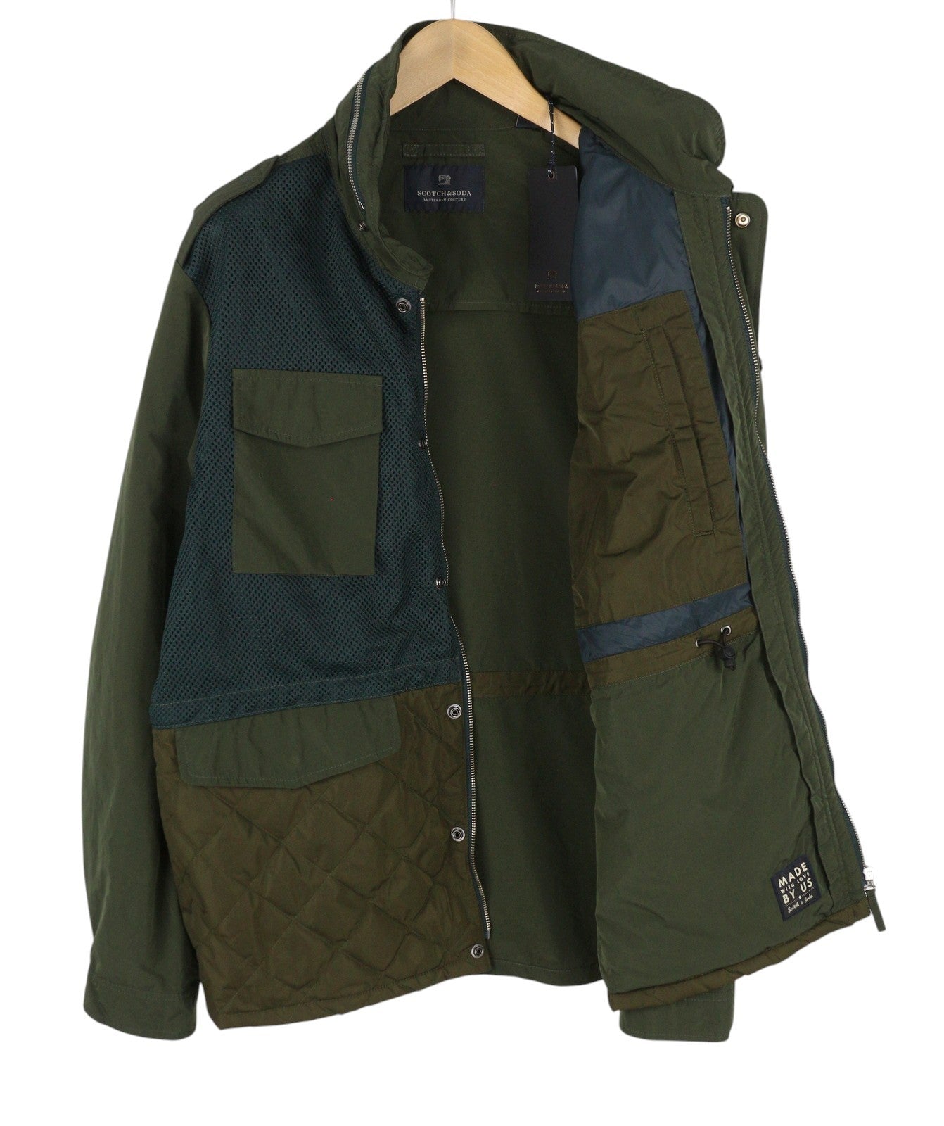 SCOTCH & SODA Men Jacket 2XL Dark Green Hidden Hood Full Zip Lightweight