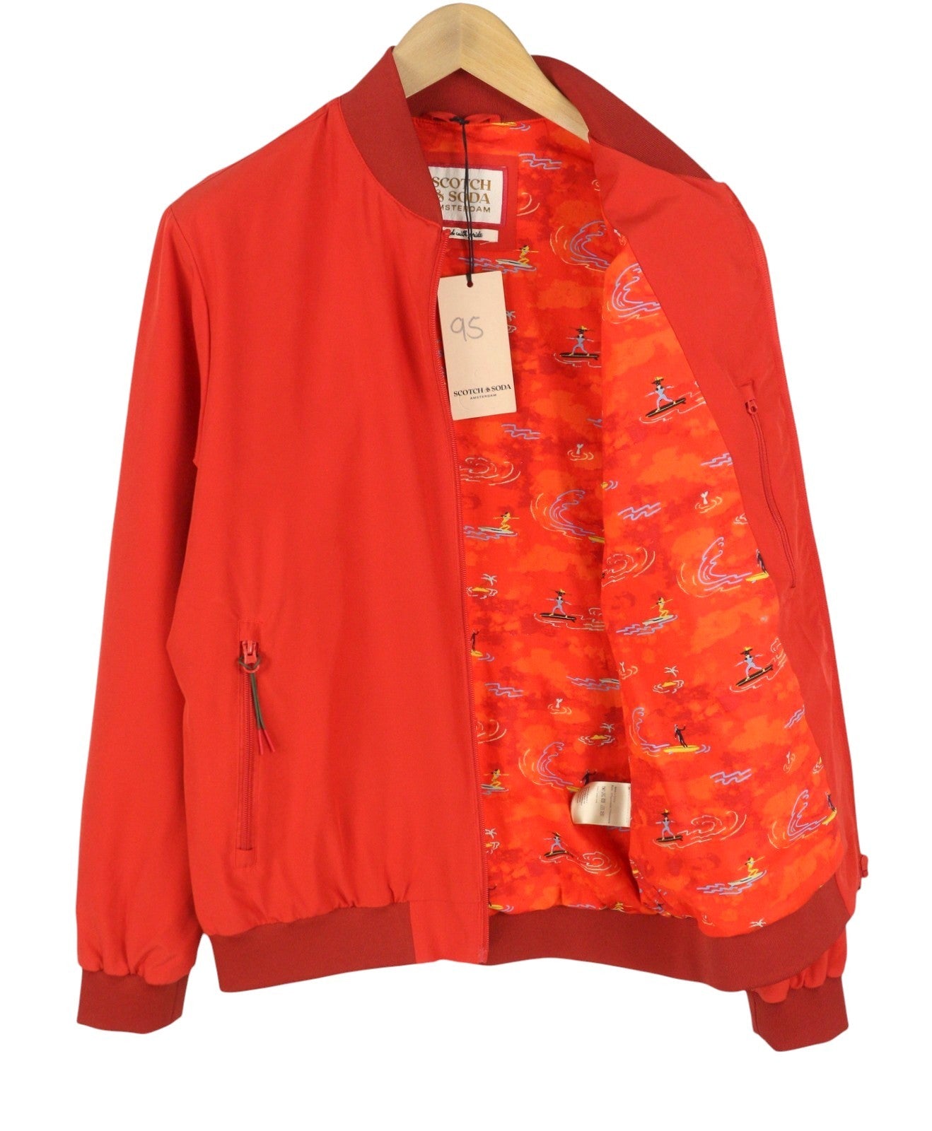 SCOTCH & SODA Men Jacket M Boat Red Patterned Full Zip Lightweight Bomber