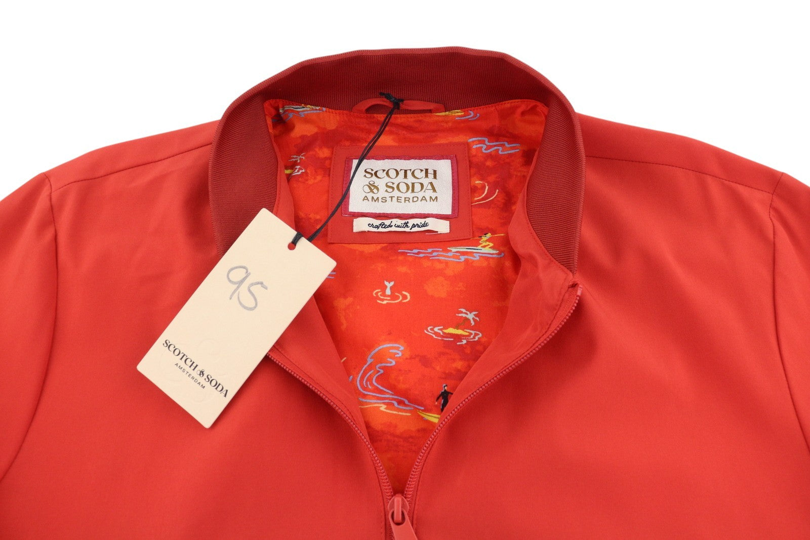 SCOTCH & SODA Men Jacket M Boat Red Patterned Full Zip Lightweight Bomber