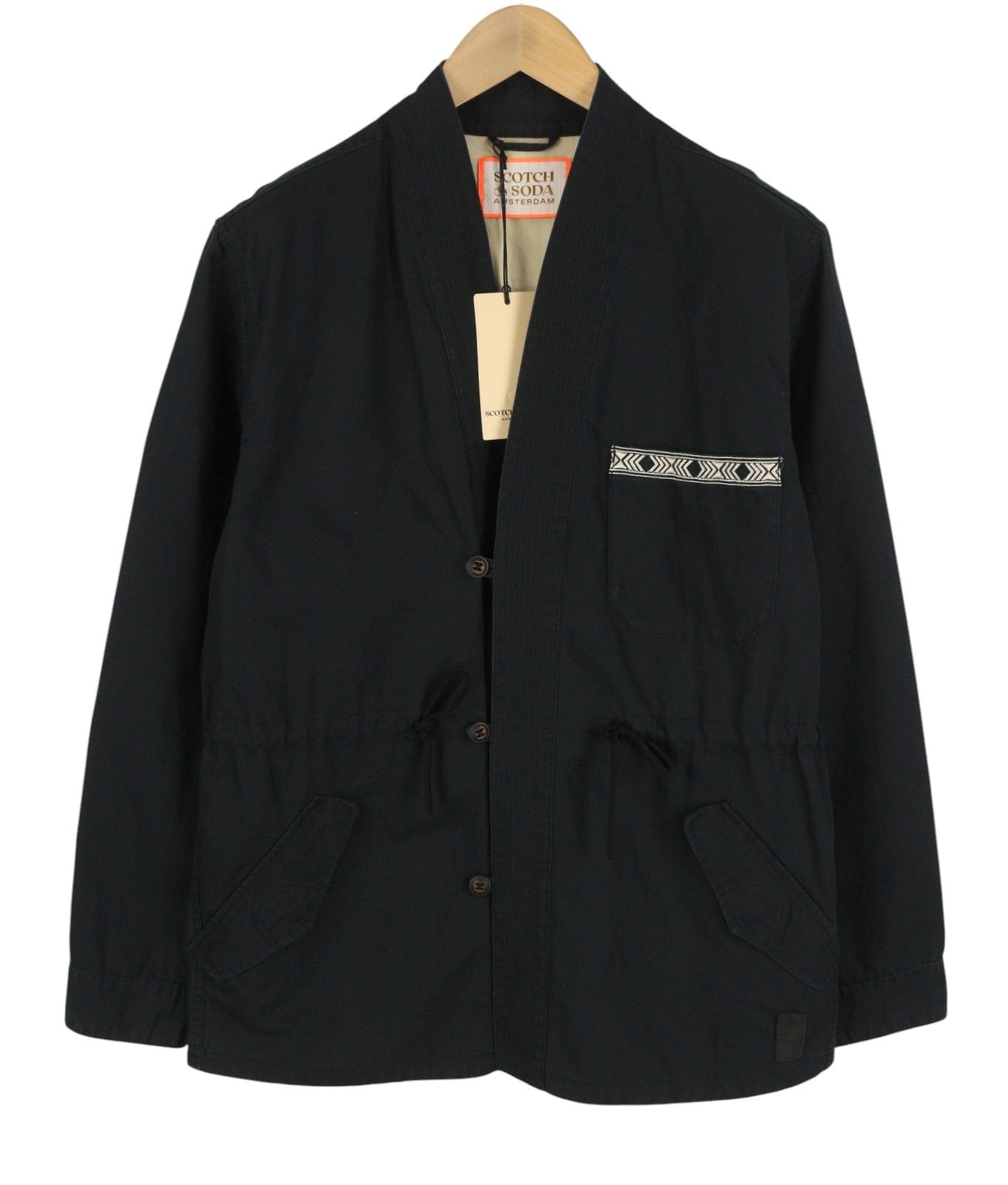SCOTCH & SODA Men Jacket M Black Embroidered Palm Tree Drawstring Waist