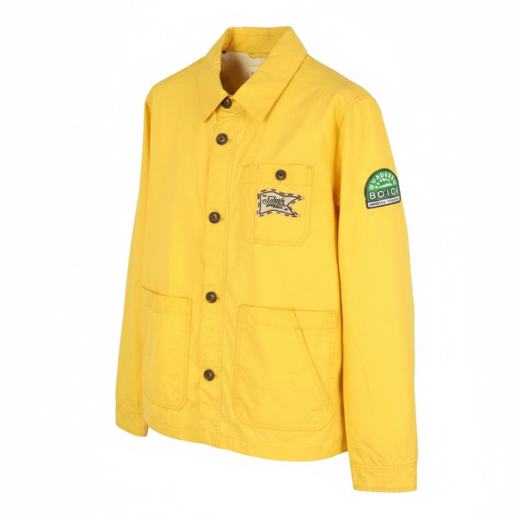 SCOTCH & SODA Men Jacket M Yellow Coated Look Button Up Spread Lightweight