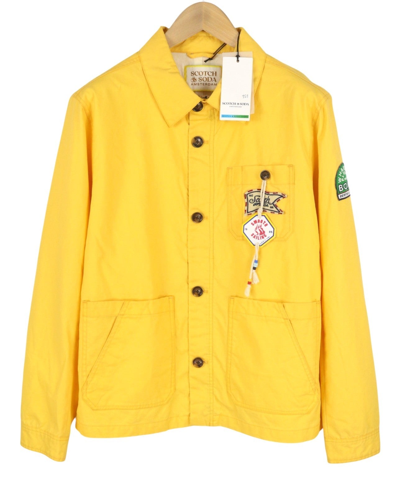 SCOTCH & SODA Men Jacket M Yellow Coated Look Button Up Spread Lightweight