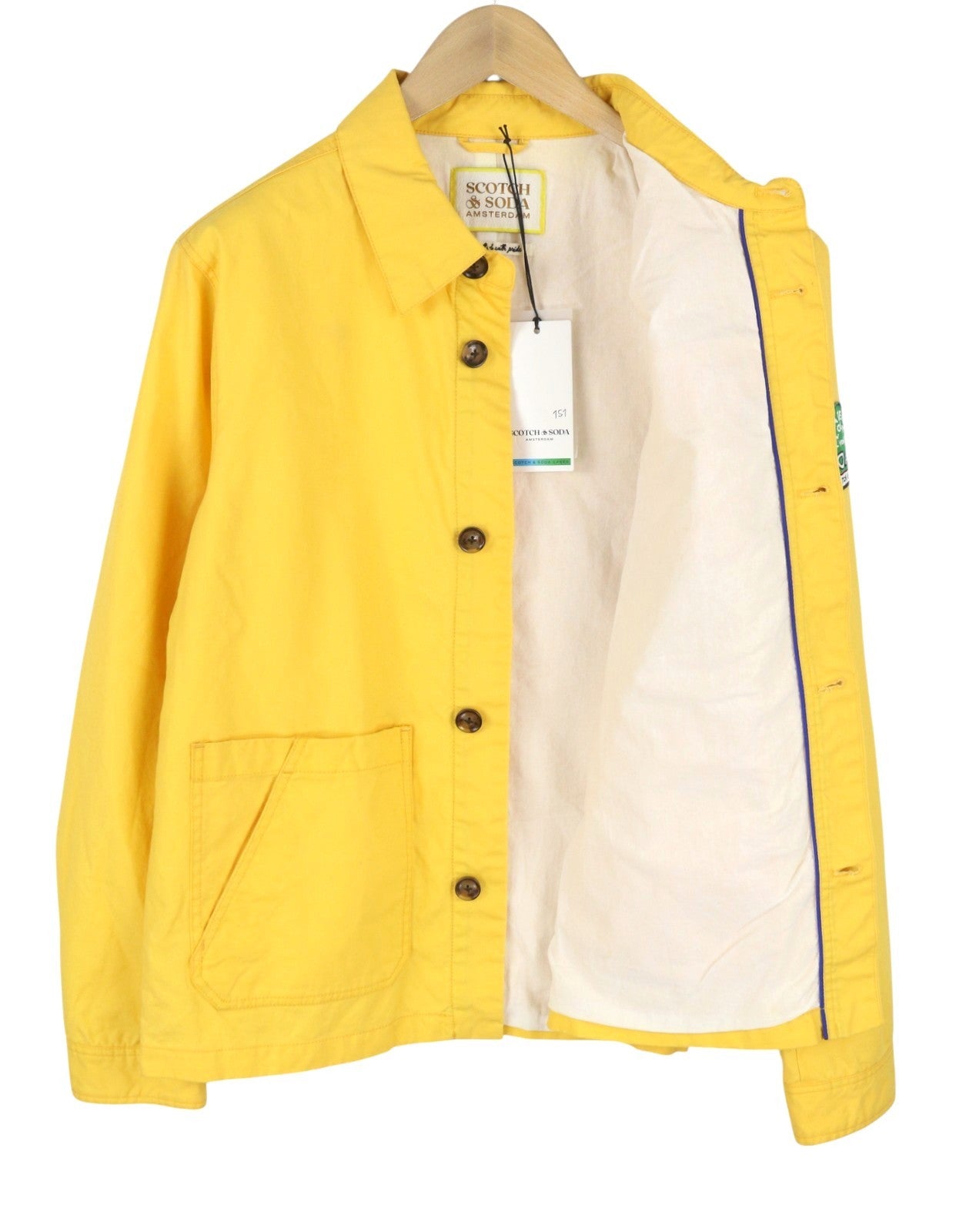 SCOTCH & SODA Men Jacket M Yellow Coated Look Button Up Spread Lightweight