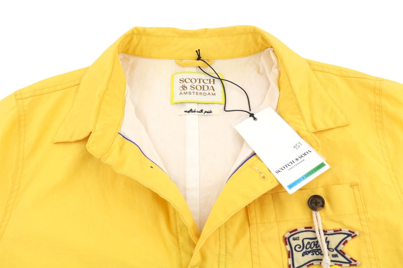 SCOTCH & SODA Men Jacket M Yellow Coated Look Button Up Spread Lightweight