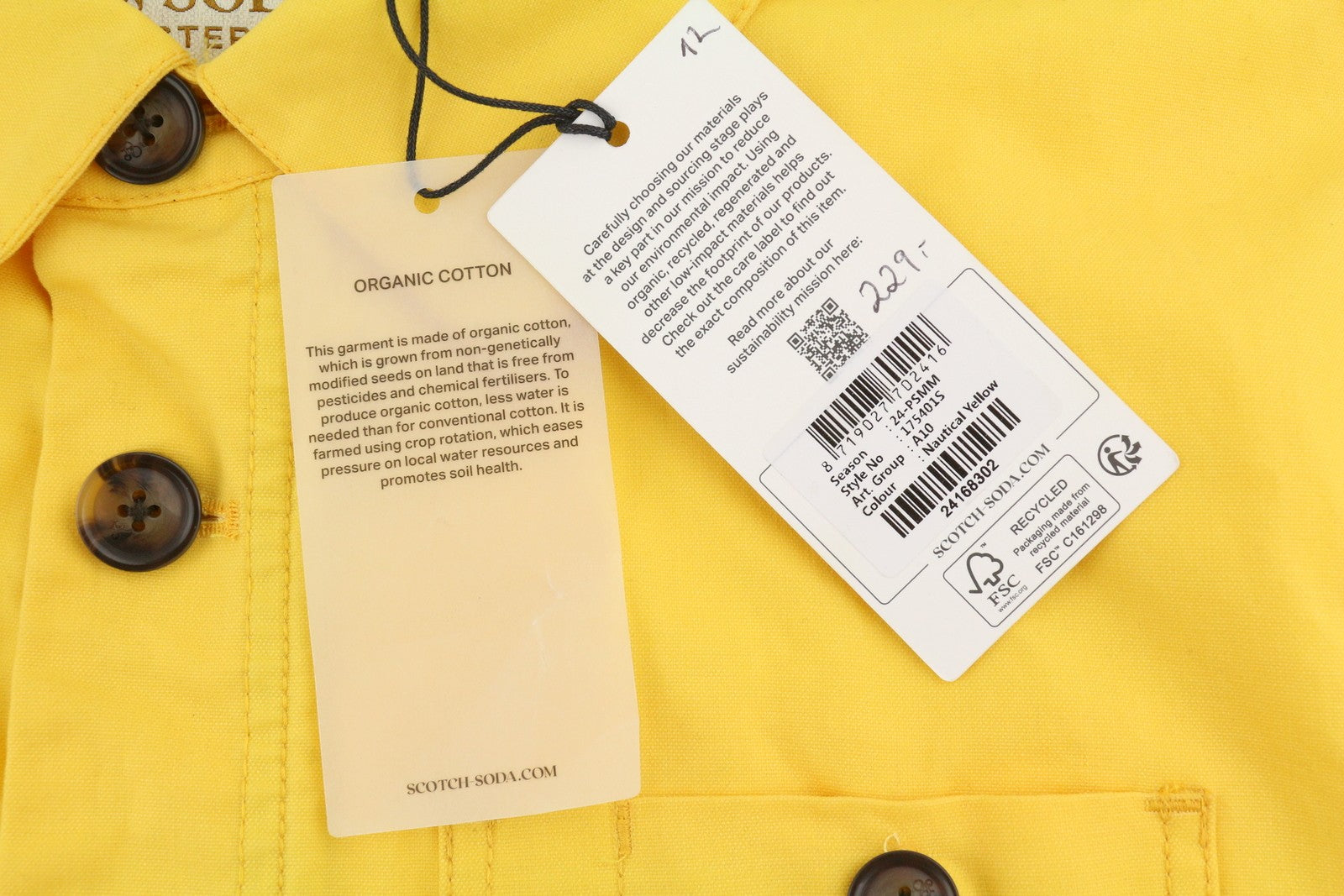 SCOTCH & SODA Men Jacket M Yellow Coated Look Button Up Spread Lightweight