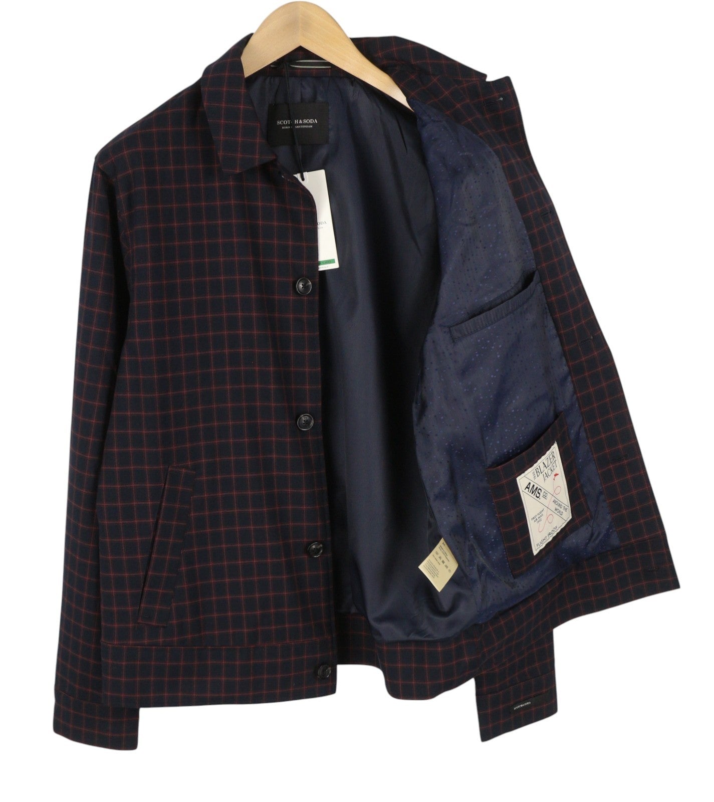 SCOTCH & SODA Men Jacket M Dark Blue Check Button Up Spread Lightweight