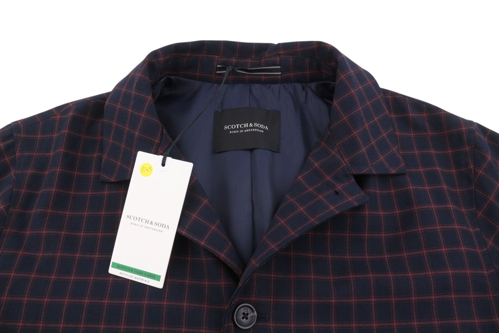 SCOTCH & SODA Men Jacket M Dark Blue Check Button Up Spread Lightweight