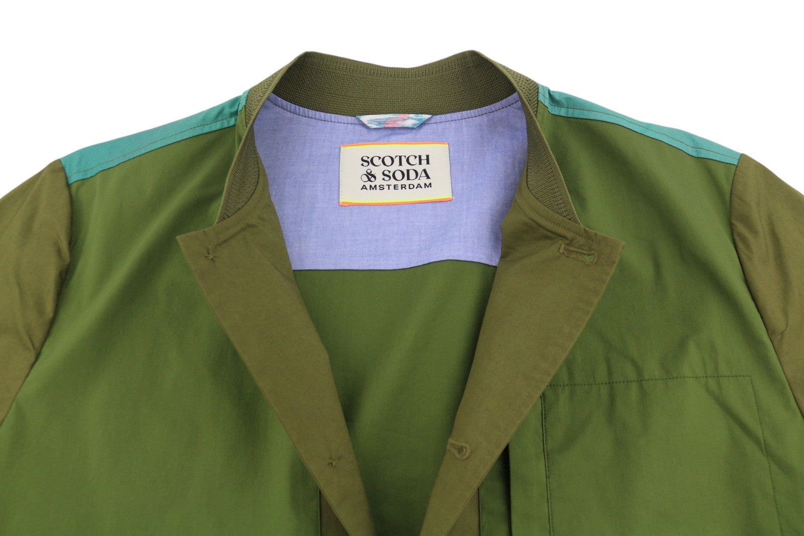 SCOTCH & SODA Men Jacket M Khaki Green Patterned Button Up Lightweight Bomber