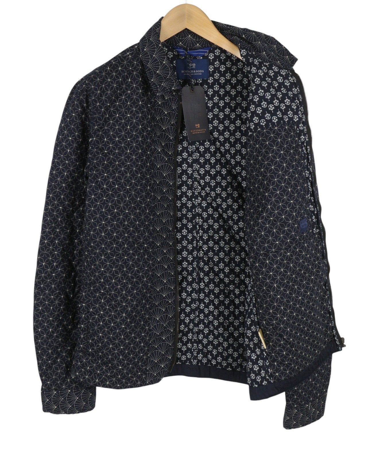SCOTCH & SODA Men Jacket M Dark Blue Patterned Quilted Spread Full Zip