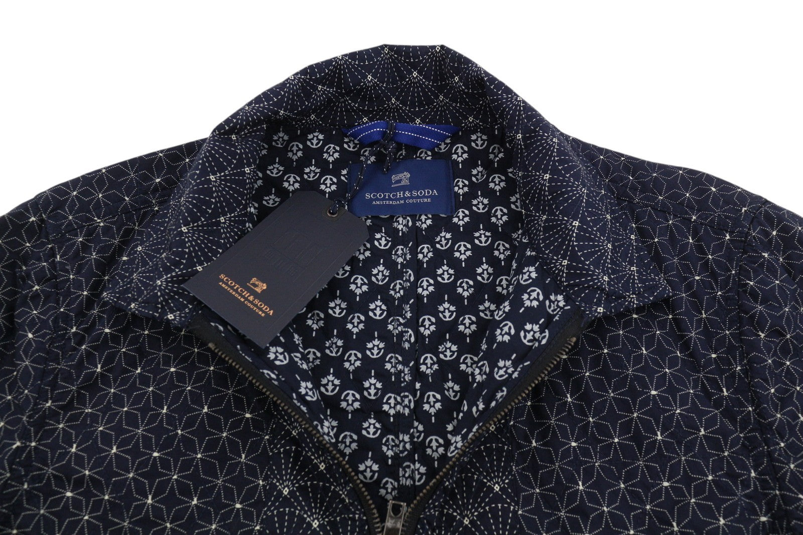 SCOTCH & SODA Men Jacket M Dark Blue Patterned Quilted Spread Full Zip