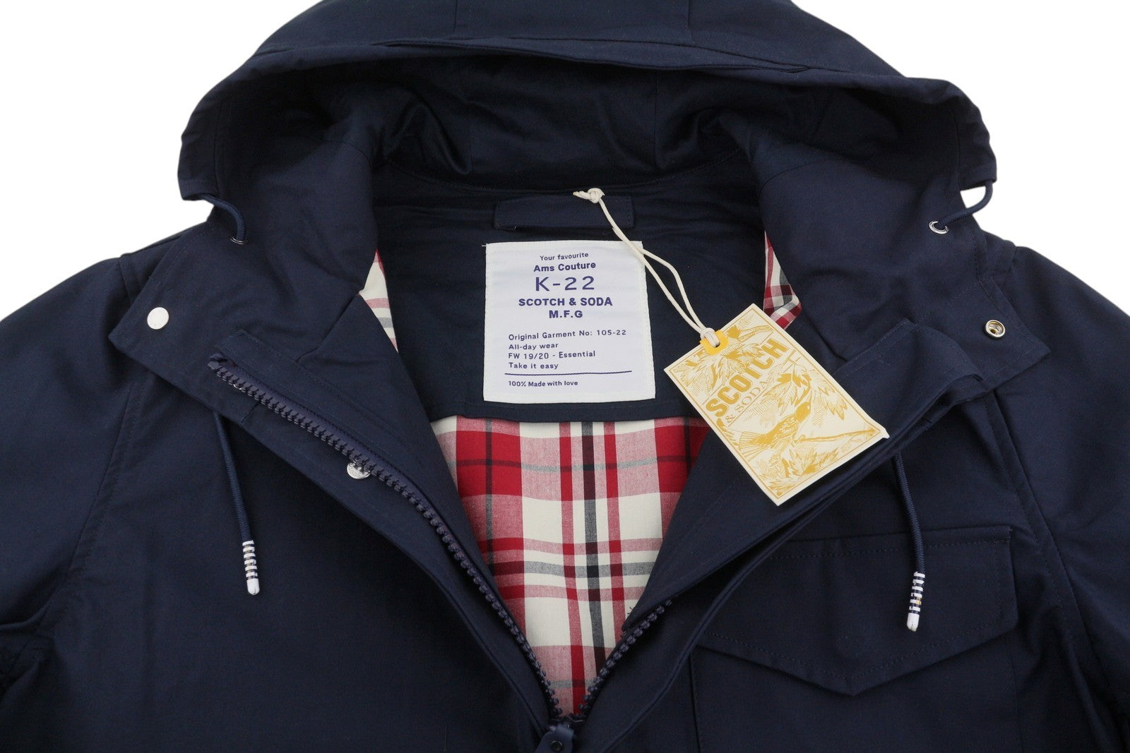 SCOTCH & SODA Men Jacket M Dark Blue Hooded Patch Pockets Light Parka Serie 22