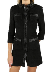 MAJE Rinili Women's Dress 34 XS Black Shiny Contrast Trim 3/4 Sleeve RRP567