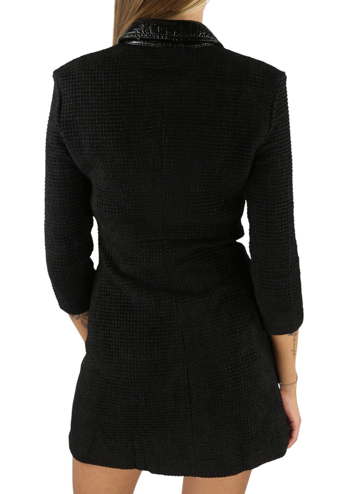 MAJE Rinili Women's Dress 34 XS Black Shiny Contrast Trim 3/4 Sleeve RRP567