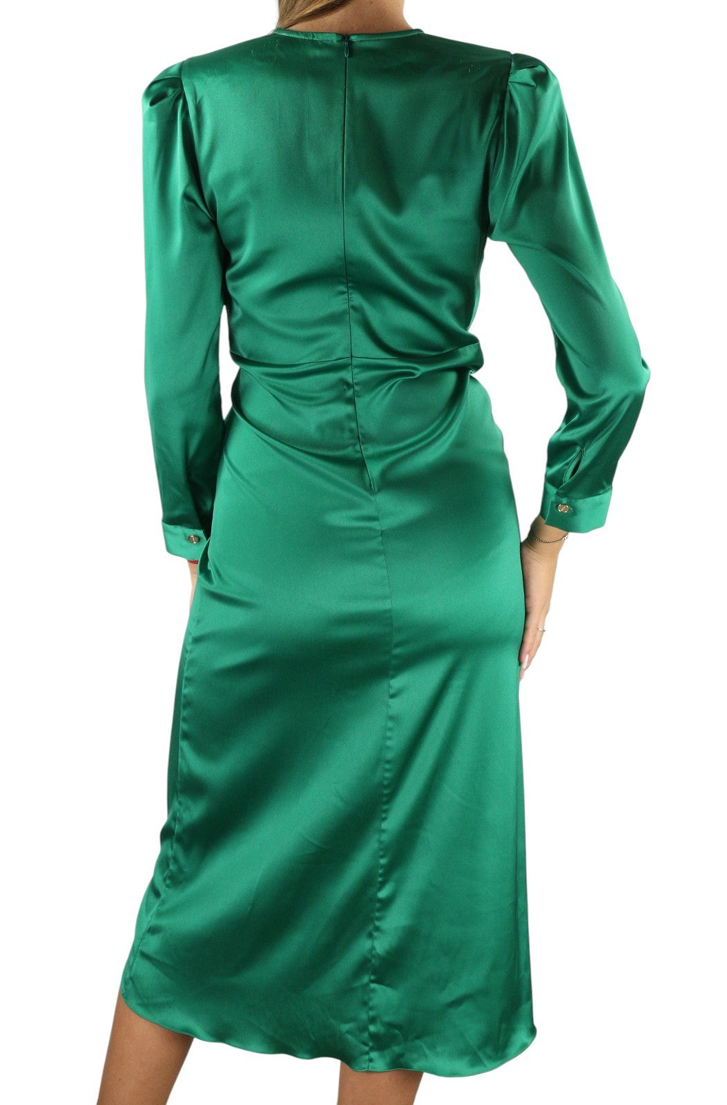 SANDRO Women's Dress 36 S Green Satin Effect Ruffled Wrap Sleeve RRP415