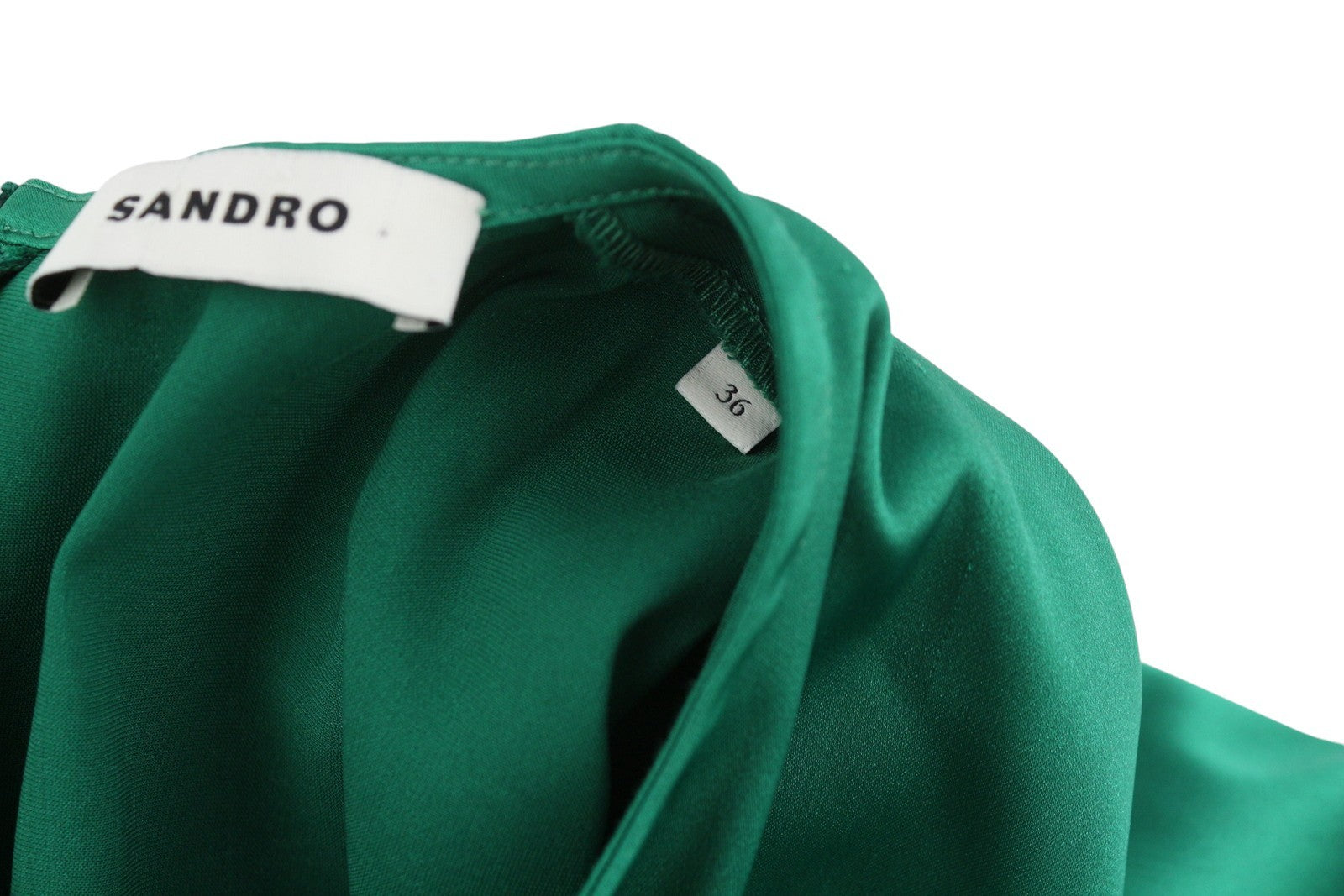 SANDRO Women's Dress 36 S Green Satin Effect Ruffled Wrap Sleeve RRP415