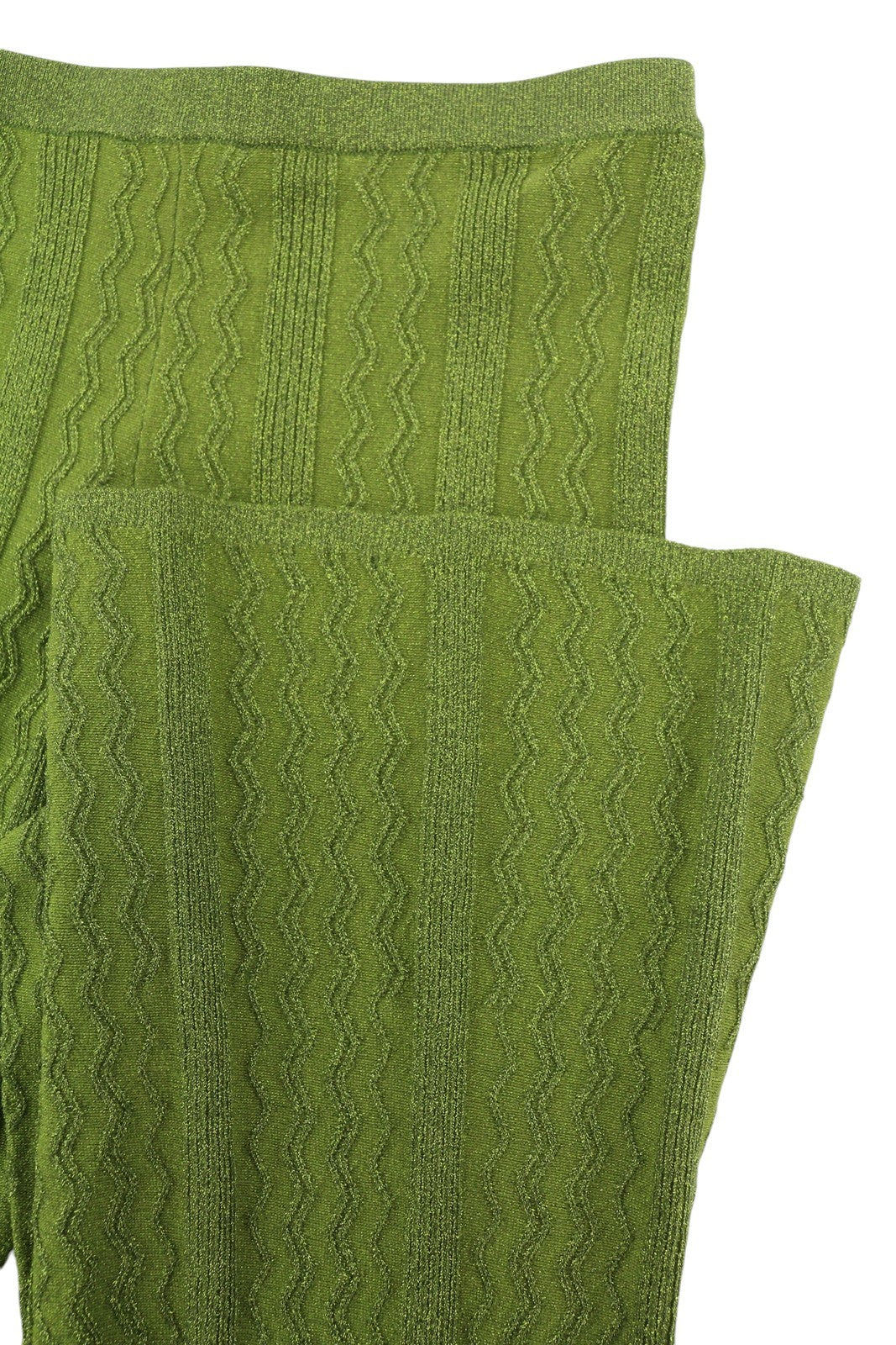 SANDRO Chalamet Women's Trousers 36 S Green Shiny Cable Knit Flared RRP295