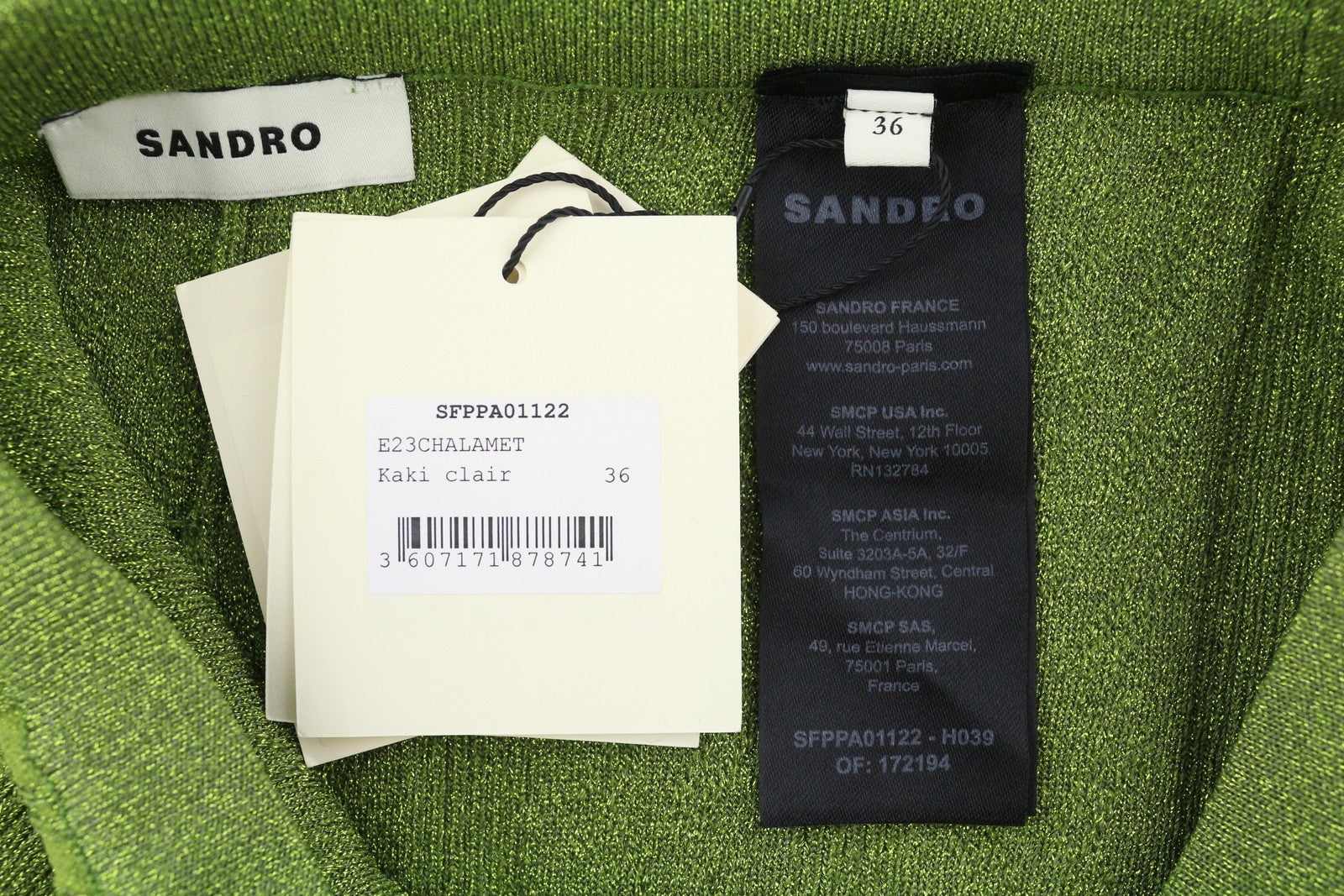 SANDRO Chalamet Women's Trousers 36 S Green Shiny Cable Knit Flared RRP295