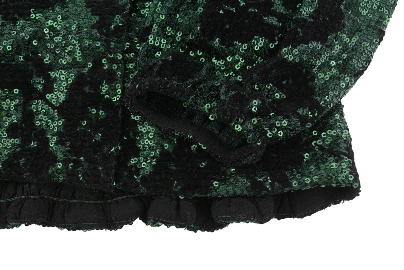 MAJE Liletie Women's Blouse 1 S Green Fitted Sequin Balloon Sleeve RRP189