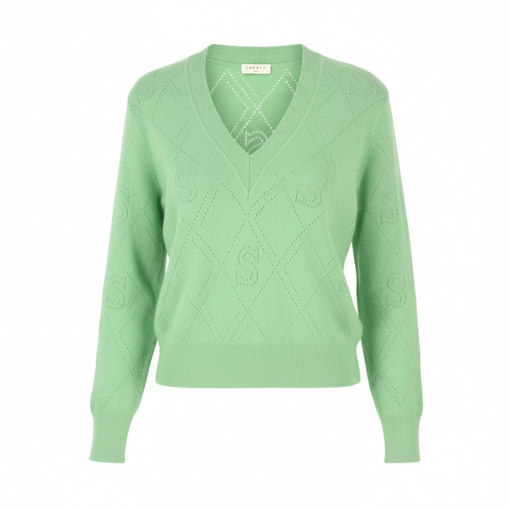 SANDRO Joseph Women's Jumper 0 XS Green Wool Cashmere V-Neck Knit RRP255