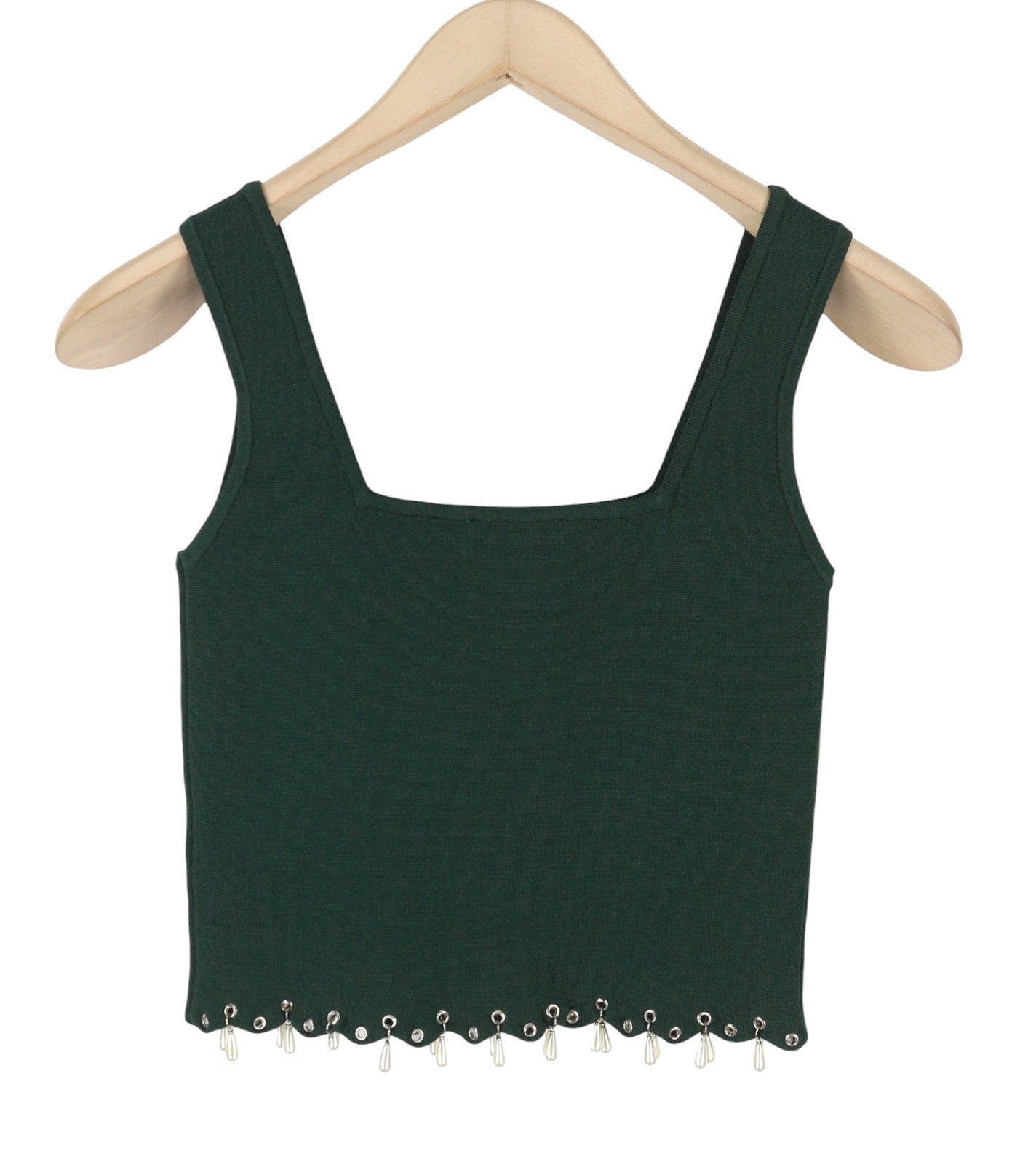 SANDRO Women's T-Shirt 2 M Green Beaded Tassel Knit Cropped Hem RRP125