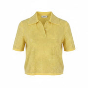 SANDRO Vierge Women's T-Shirt 2 M Yellow Shiny Embellished Polo Tee