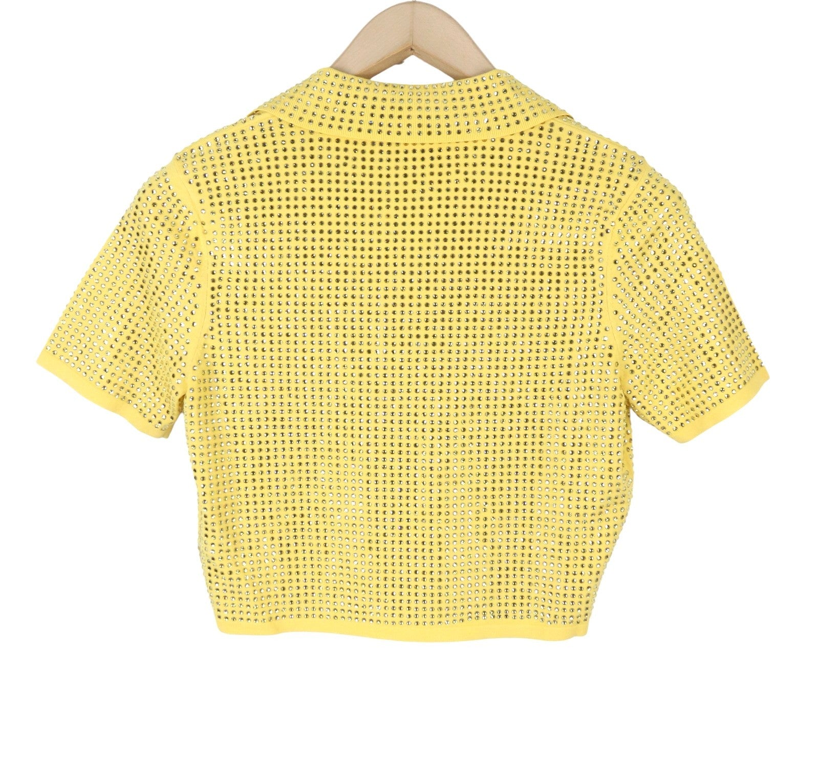 SANDRO Vierge Women's T-Shirt 2 M Yellow Shiny Embellished Polo Tee