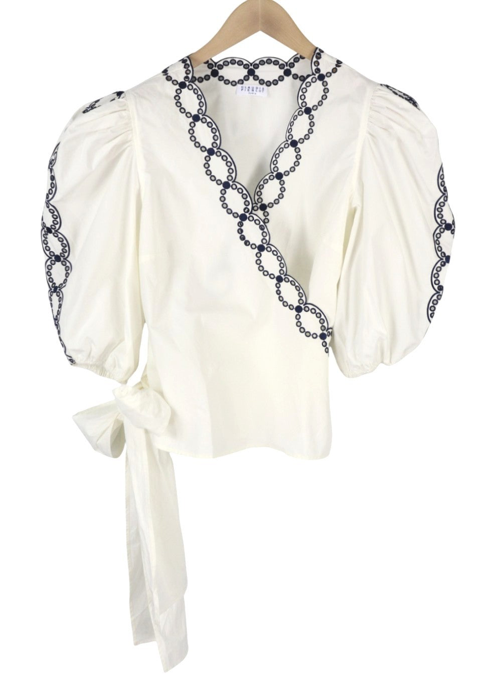 CLAUDIE PIERLOT Brigand Women's Blouse 40 M White Wrap Cotton Crop RRP195