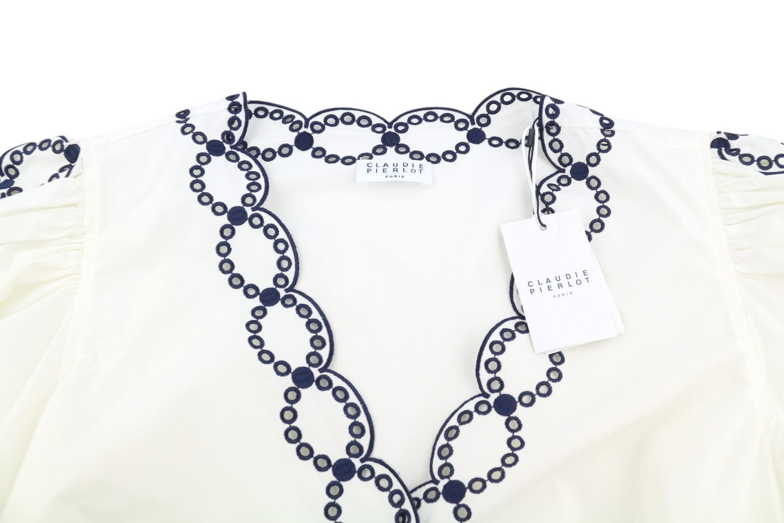 CLAUDIE PIERLOT Brigand Women's Blouse 40 M White Wrap Cotton Crop RRP195