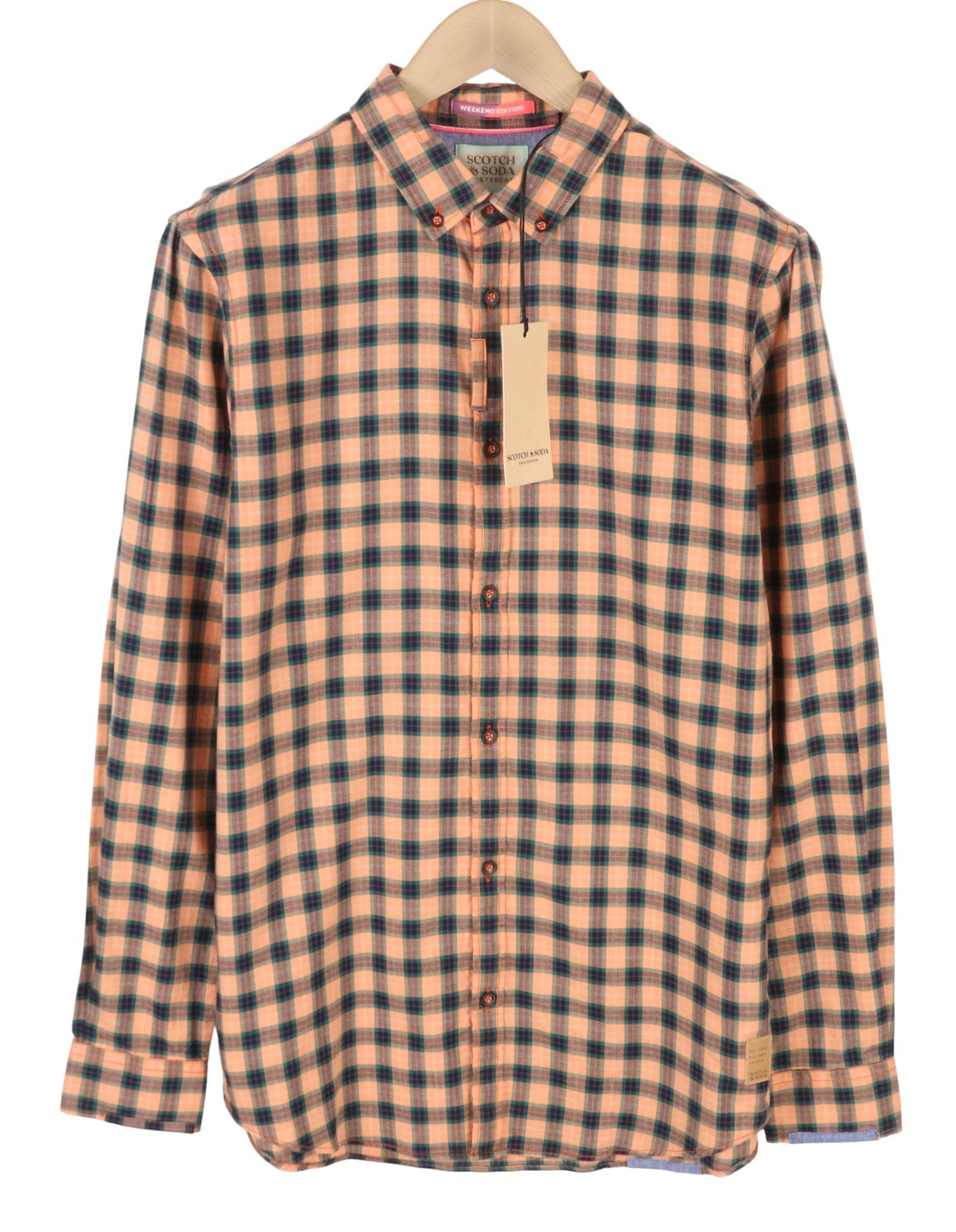 SCOTCH & SODA Men's Shirt M Orange Check Cotton Button-Down Casual