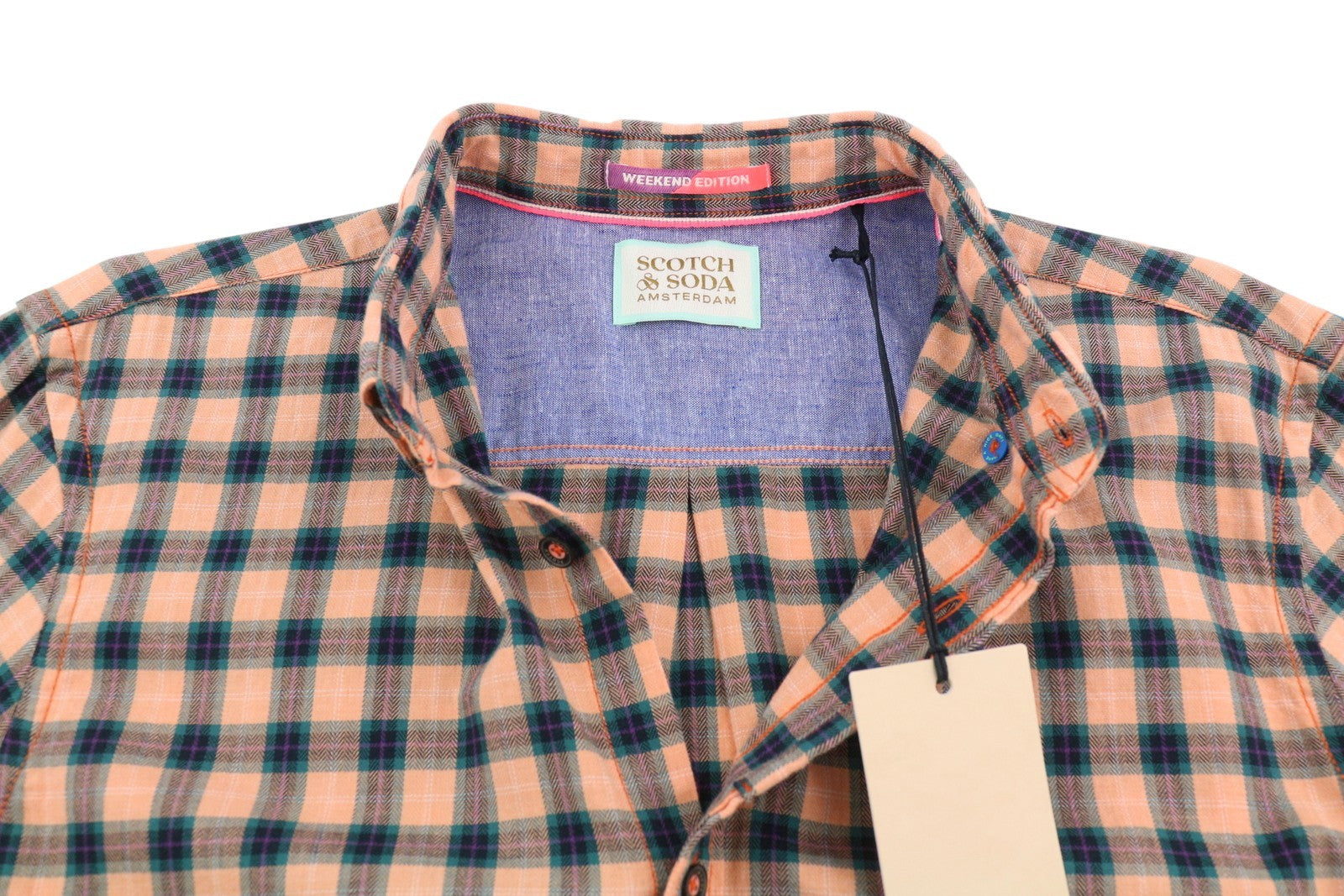 SCOTCH & SODA Men's Shirt M Orange Check Cotton Button-Down Casual