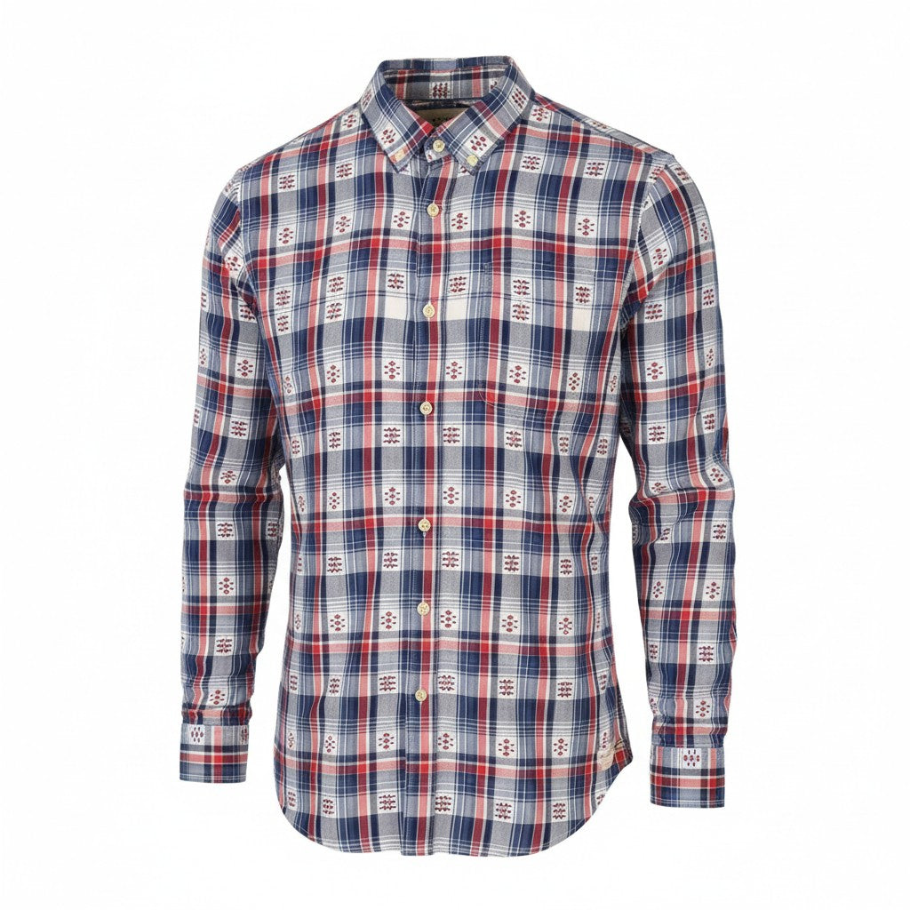SCOTCH & SODA Men's Shirt M Blue Red Check Button-Down Pocket Casual