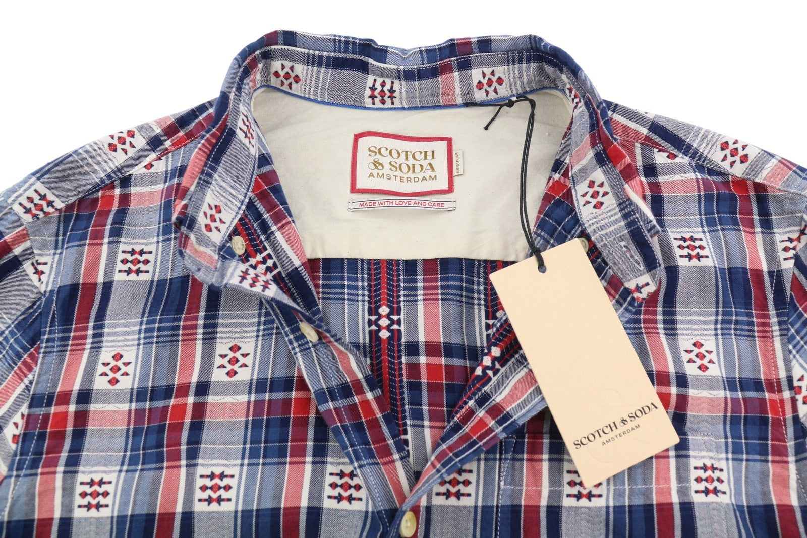 SCOTCH & SODA Men's Shirt M Blue Red Check Button-Down Pocket Casual