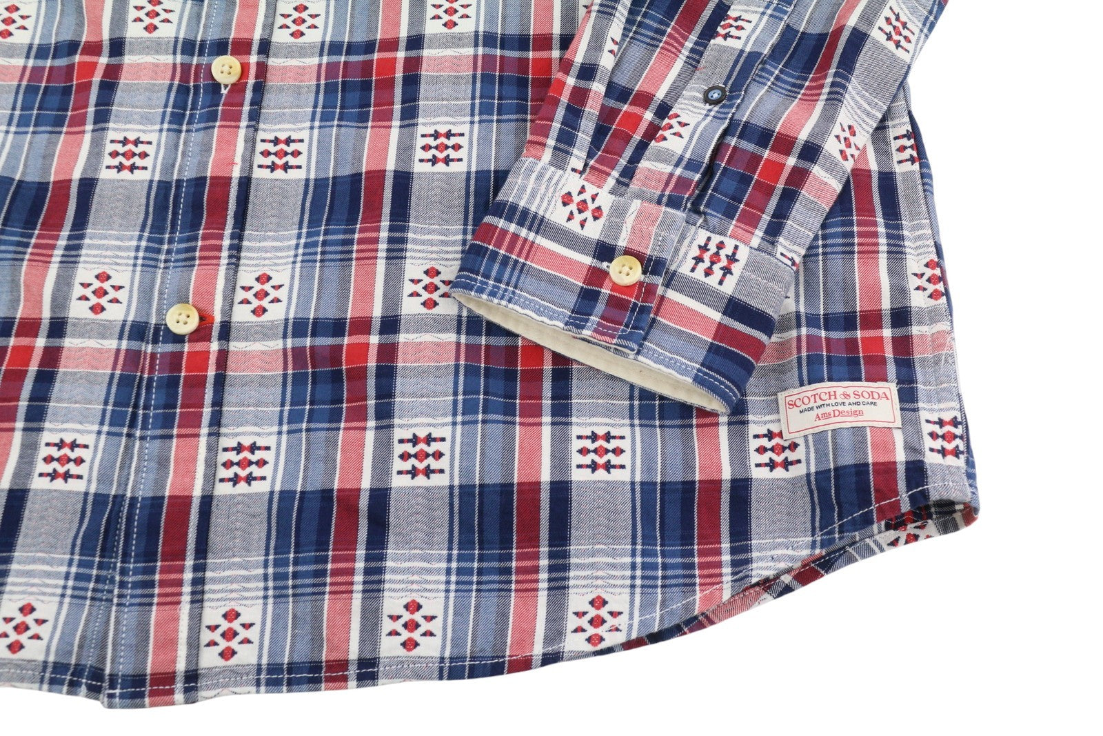 SCOTCH & SODA Men's Shirt M Blue Red Check Button-Down Pocket Casual