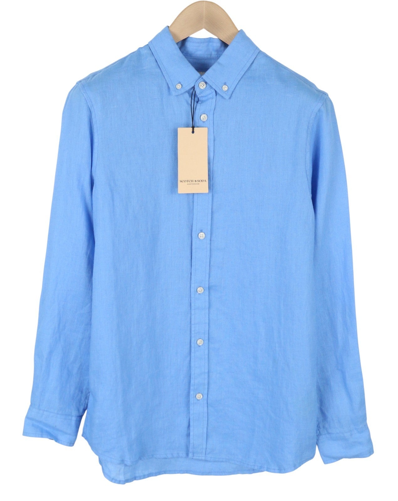 SCOTCH & SODA Men's Shirt M Blue Linen Roll-Up Sleeve Button-Down Casual