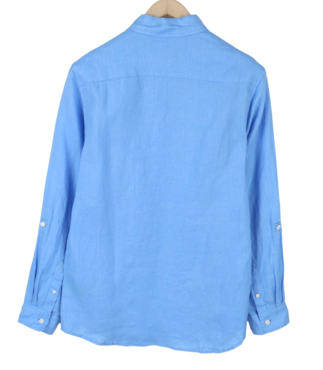 SCOTCH & SODA Men's Shirt M Blue Linen Roll-Up Sleeve Button-Down Casual