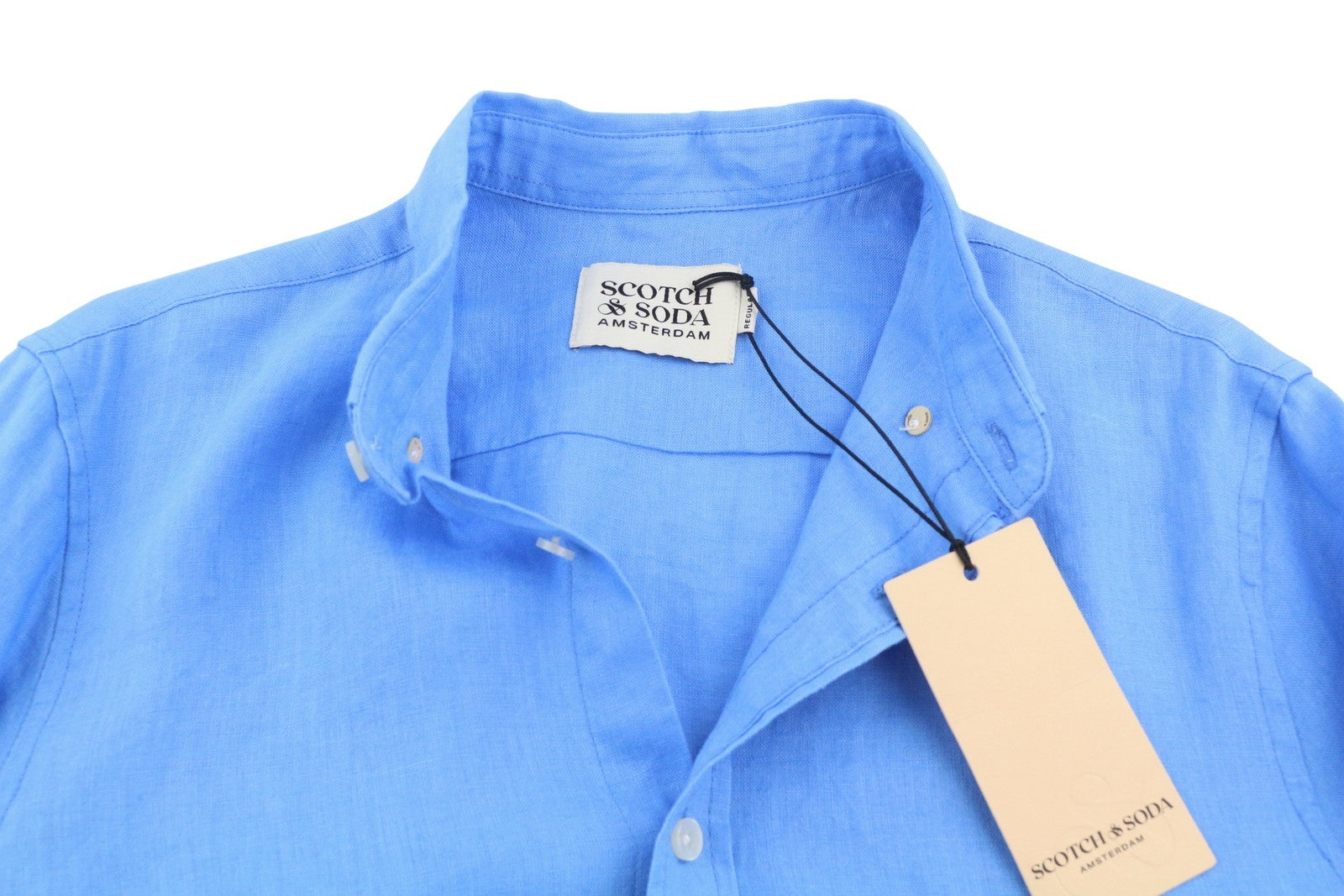 SCOTCH & SODA Men's Shirt M Blue Linen Roll-Up Sleeve Button-Down Casual