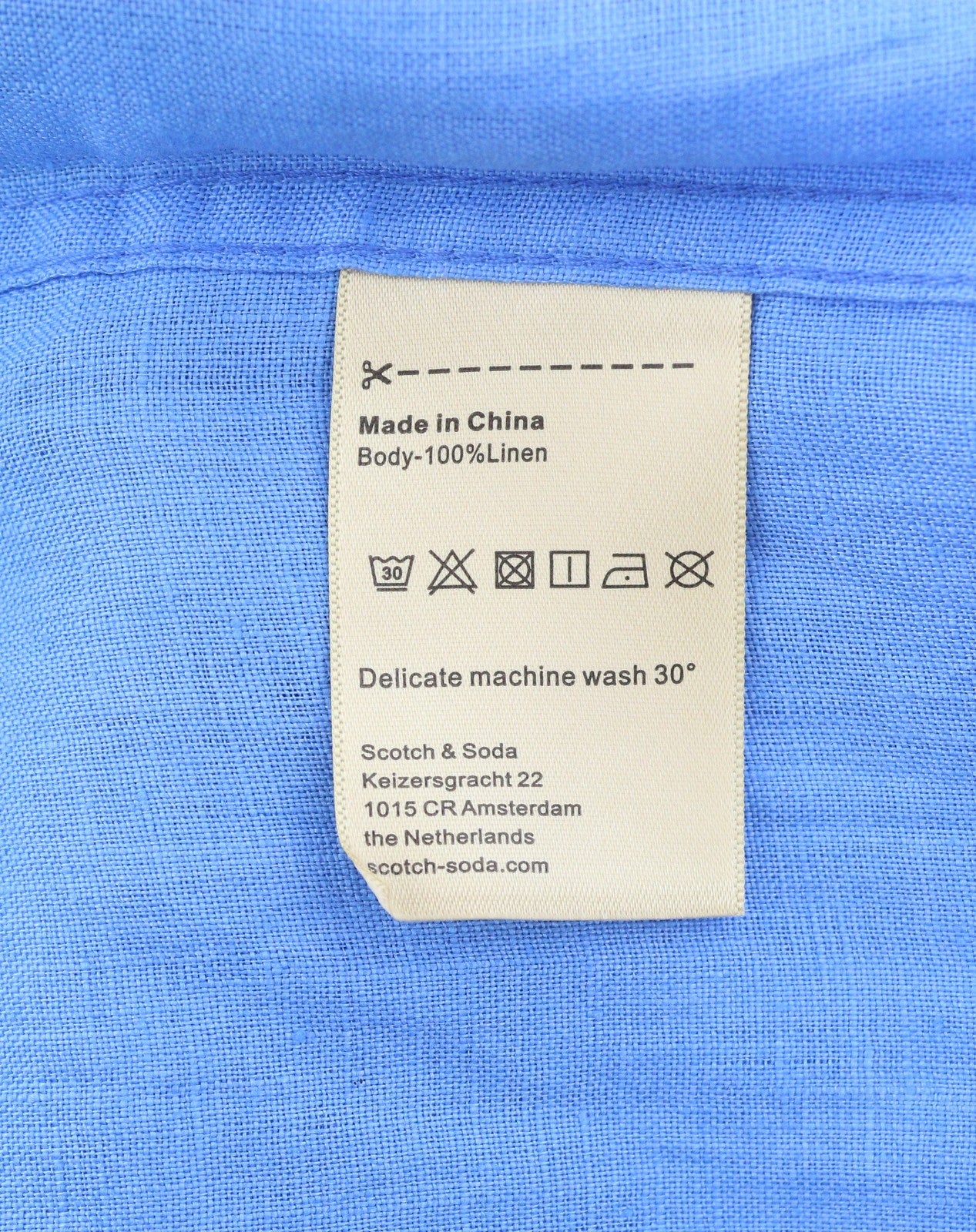 SCOTCH & SODA Men's Shirt M Blue Linen Roll-Up Sleeve Button-Down Casual