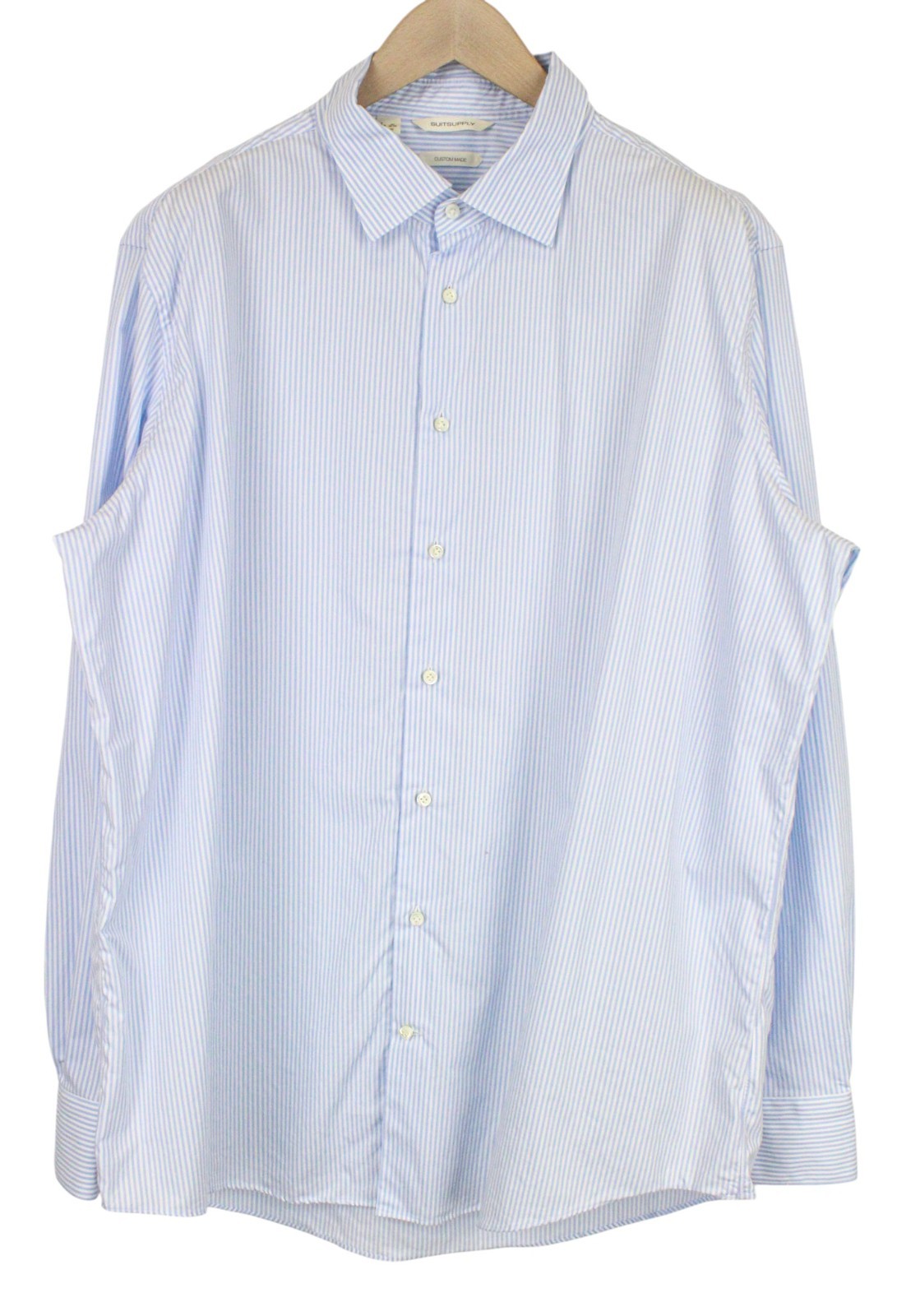 SUITSUPPLY Men Shirt 47/18 1/2 Striped Pattern Slim Fit Blue Pure Cotton