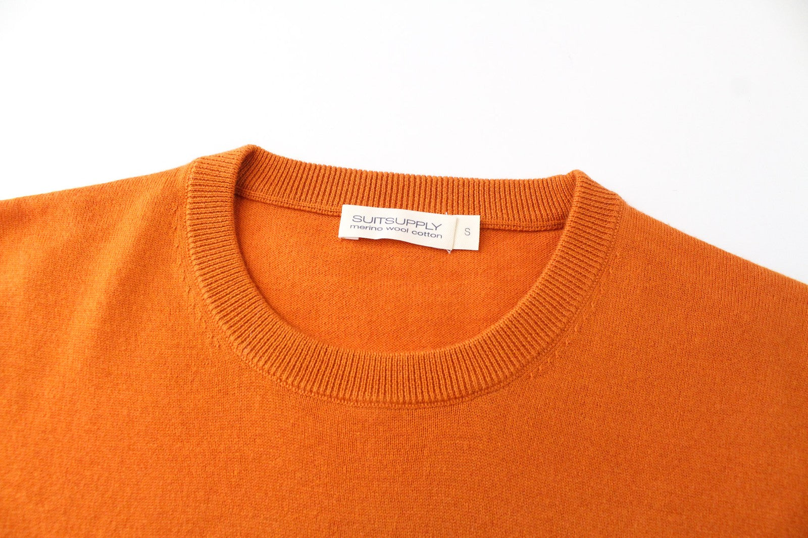 SUITSUPPLY Men T-Shirt S Orange Merino Wool Cotton Short Sleeved Round Neck