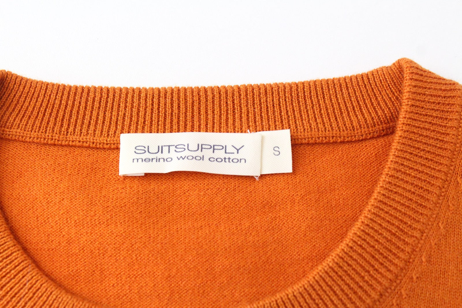 SUITSUPPLY Men T-Shirt S Orange Merino Wool Cotton Short Sleeved Round Neck