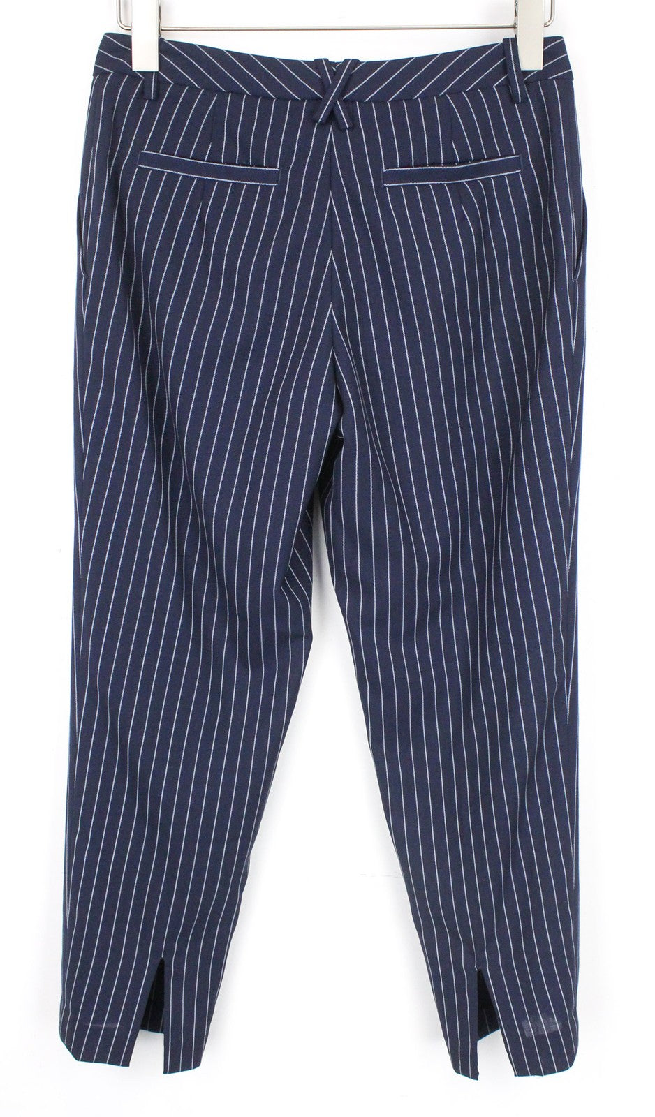 SUISTUDIO Oakley Women Trousers UK12S W31 Navy Pure Wool Striped Pleated Formal