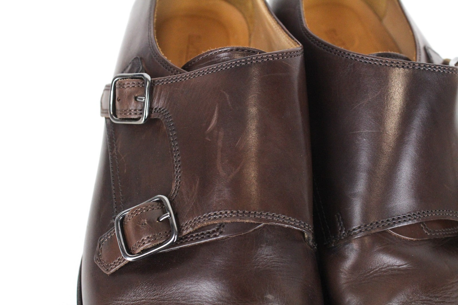SUITSUPPLY Men Formal Shoes EU40.5 Brown Genuine Leather Double Buckle Classic