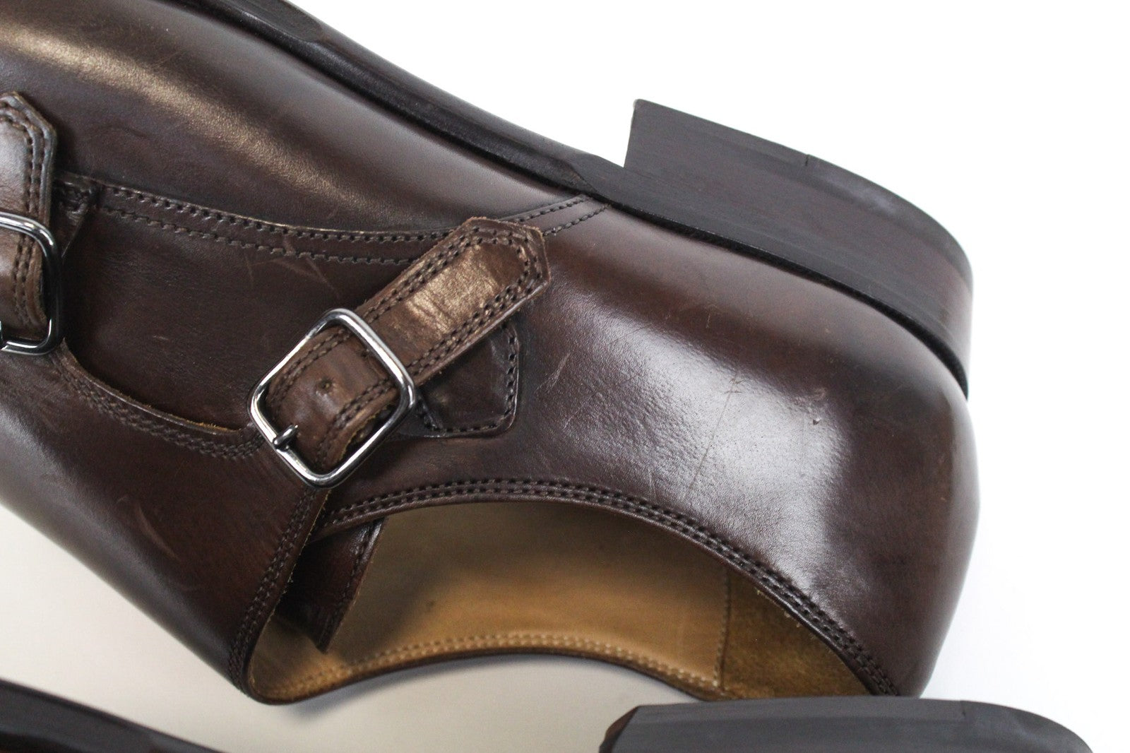 SUITSUPPLY Men Formal Shoes EU40.5 Brown Genuine Leather Double Buckle Classic