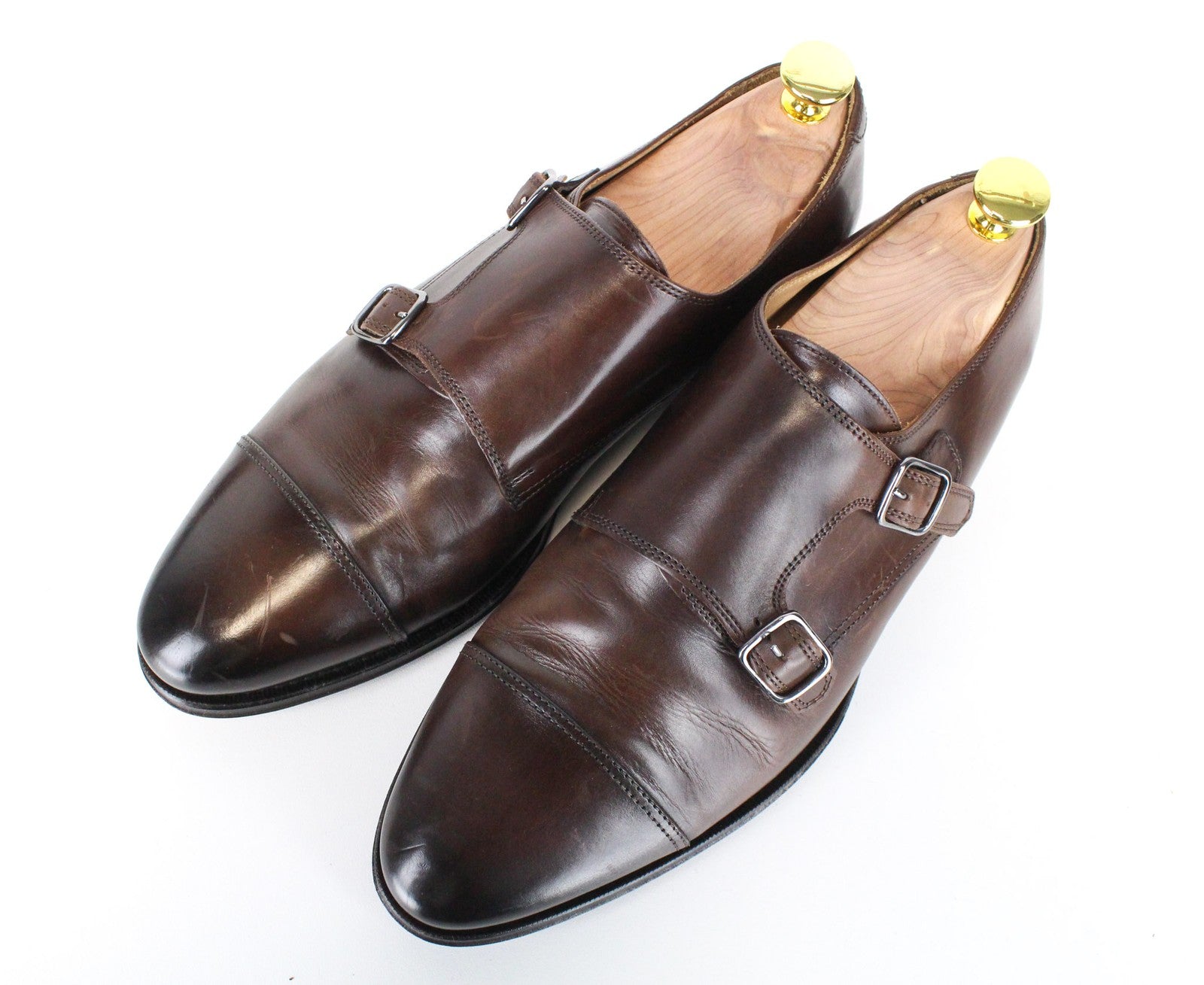 SUITSUPPLY Men Formal Shoes EU40.5 Brown Genuine Leather Double Buckle Classic