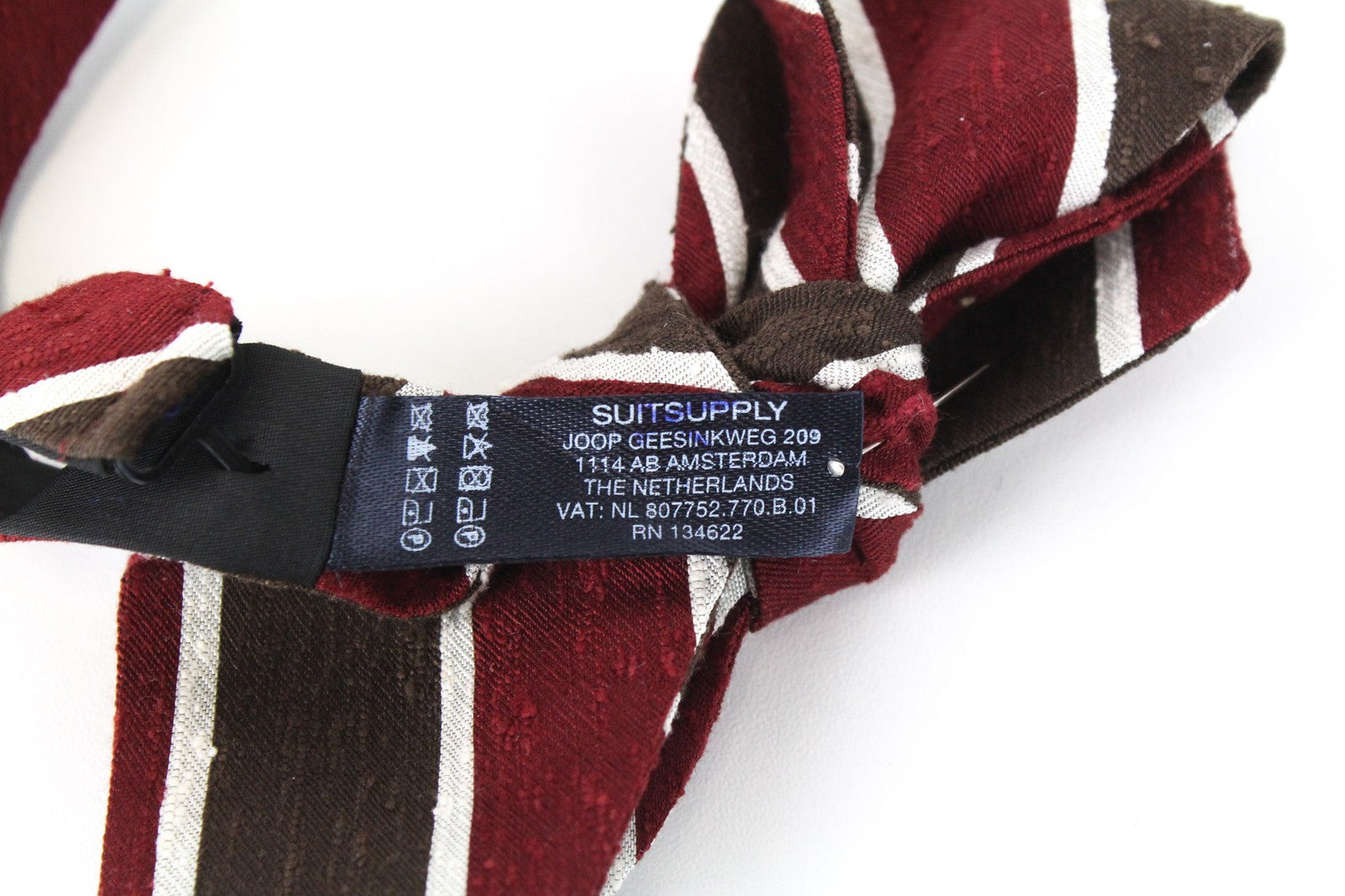 SUITSUPPLY Men Bow Tie One Size Brown Formal Butterfly Stripe Pure Silk Melange