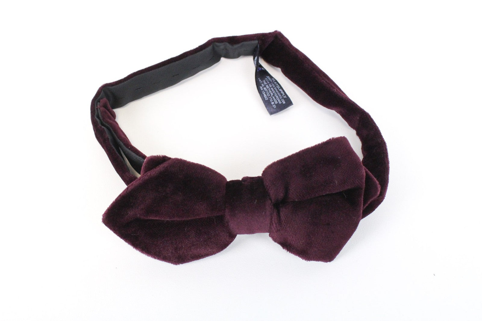 SUITSUPPLY Men Bow Tie OS Burgundy Formal Butterfly Velvet Cotton Self-Tie
