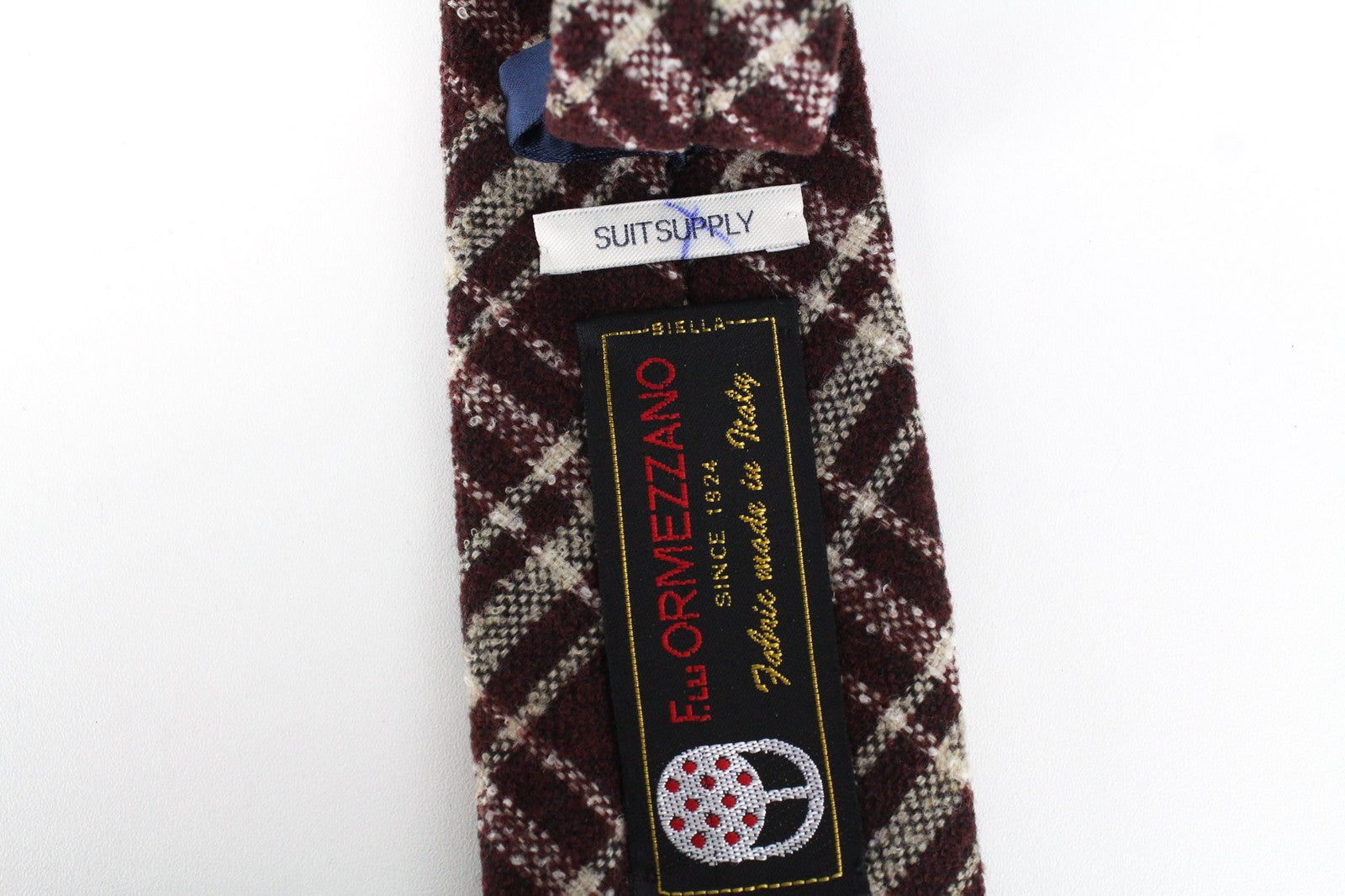 SUITSUPPLY Men Tie ~150 x 8 cm Wine Red Formal Plaid Check Wool Pointed-End